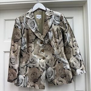 Vintage Y2K Armani Collezioni Silky Gold Rose Print Blazer Floral Spring Summer